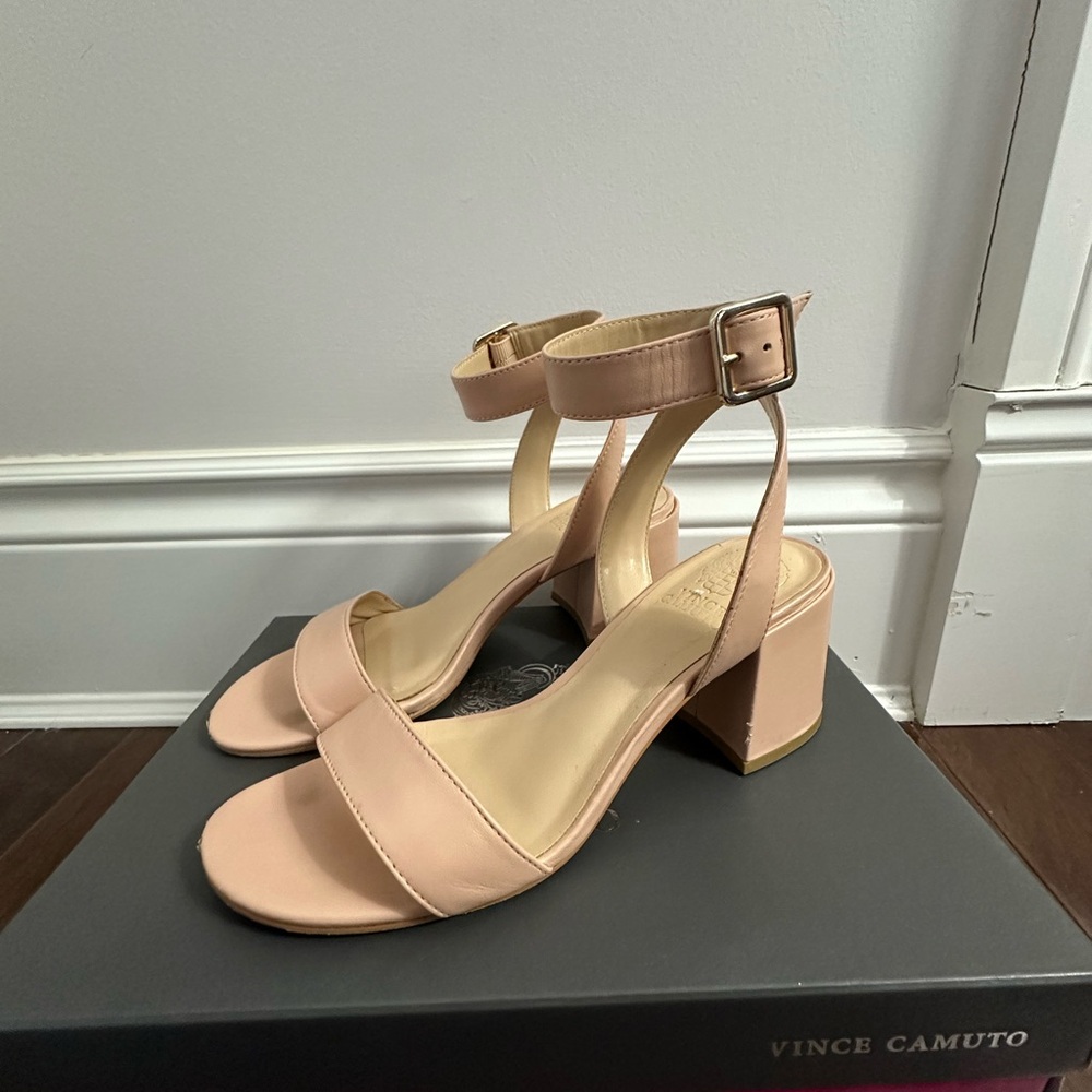 Vince Camuto pink leather block heel sandals